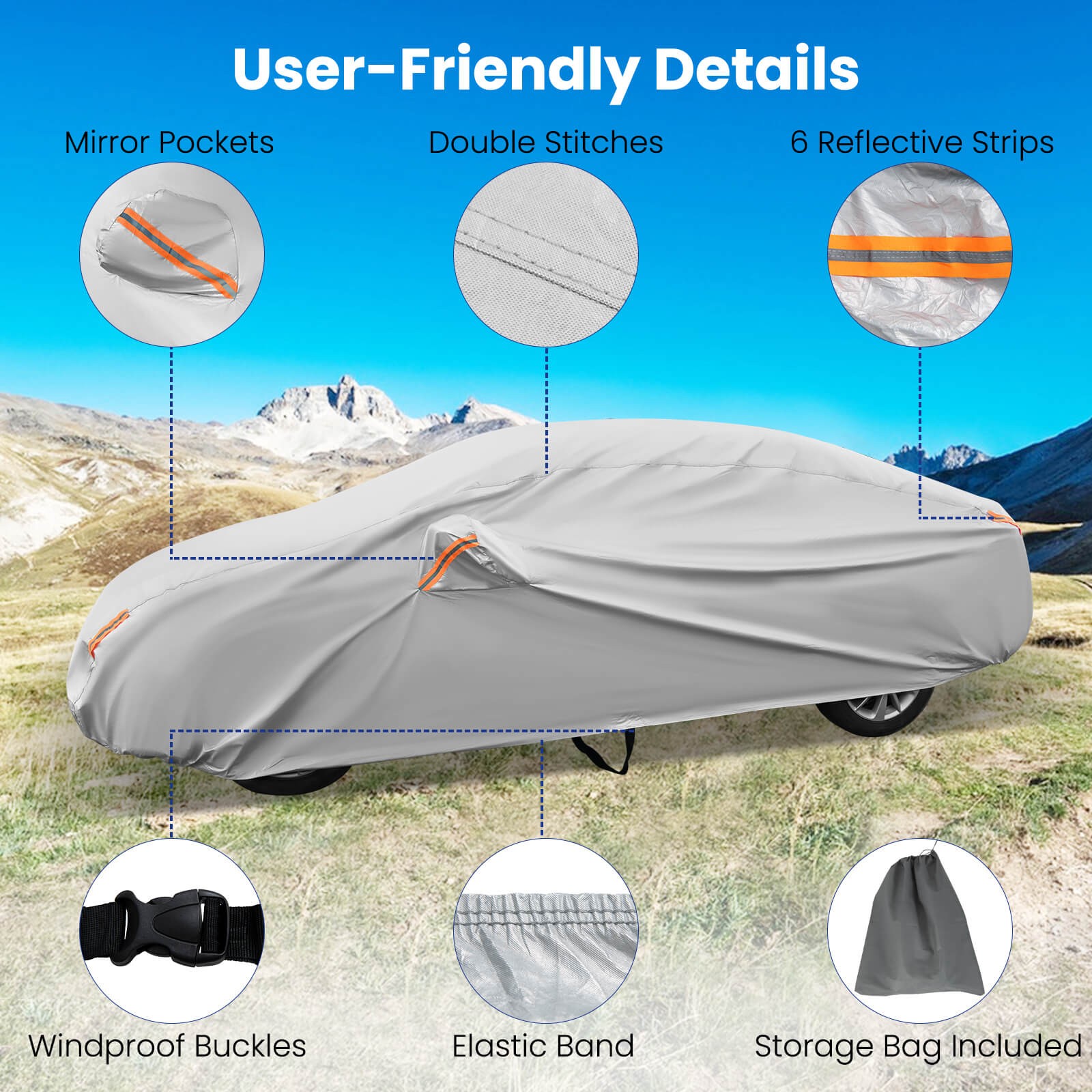 185" Car Cover for Automobiles Outdoor Full Cover with Cotton Lining Waterproof
