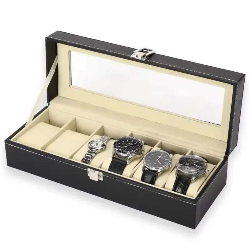 6 Slots Watch Box PU Leather Watch Case Jewelry Storage Watch Display Case Gift