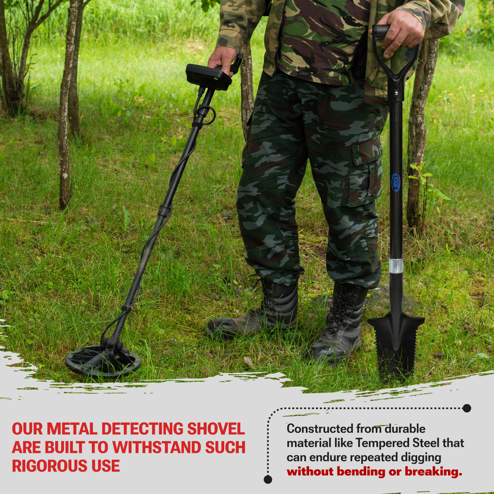 CKG Carbon Metal Detecting Shovel Digging Tool with Double Serrated Blade, Black