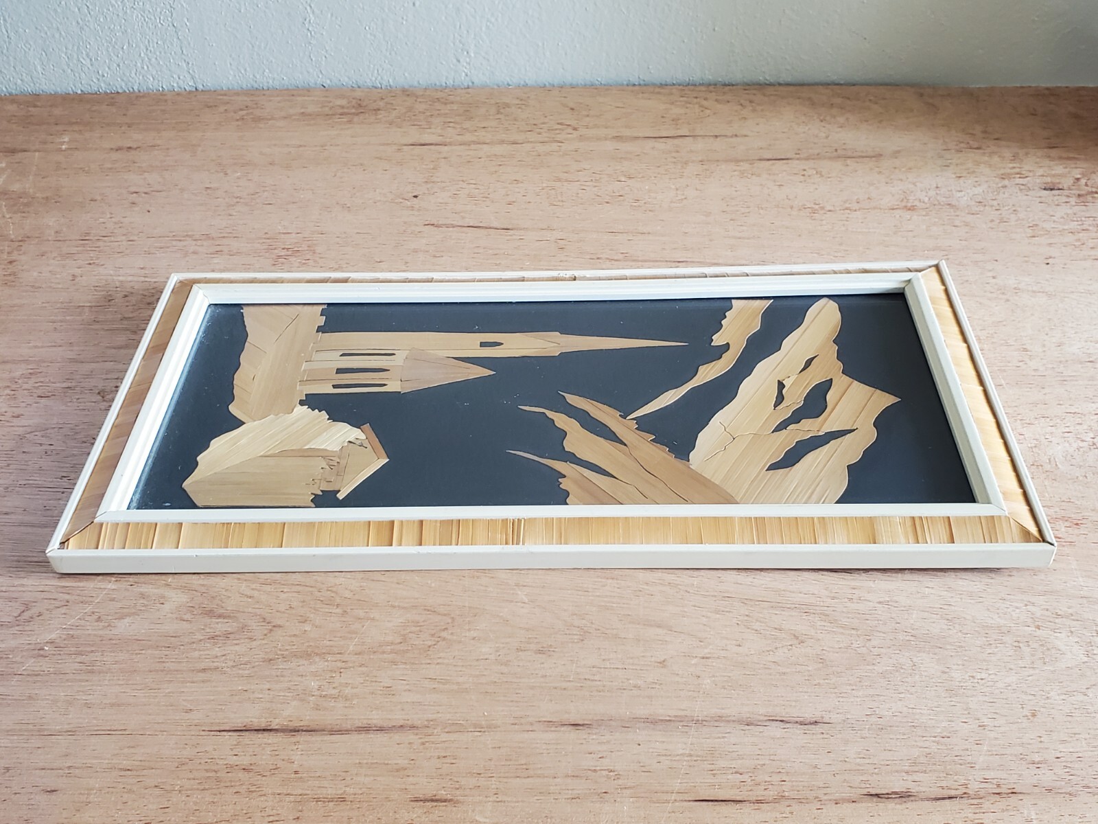 Mountain Scene Church Wall Art Hanging Decor Unsure Unusual Vintage Bamboo Inlay