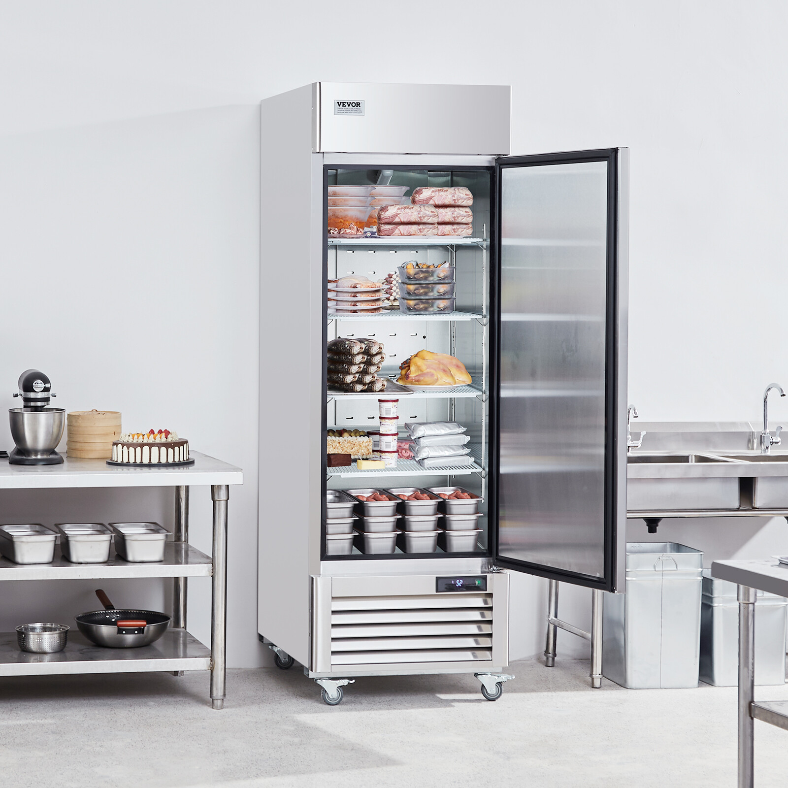 VEVOR Commercial Freezer 19.32 Cu.ft Reach In Upright Freezer 1 Door 4 Shelves