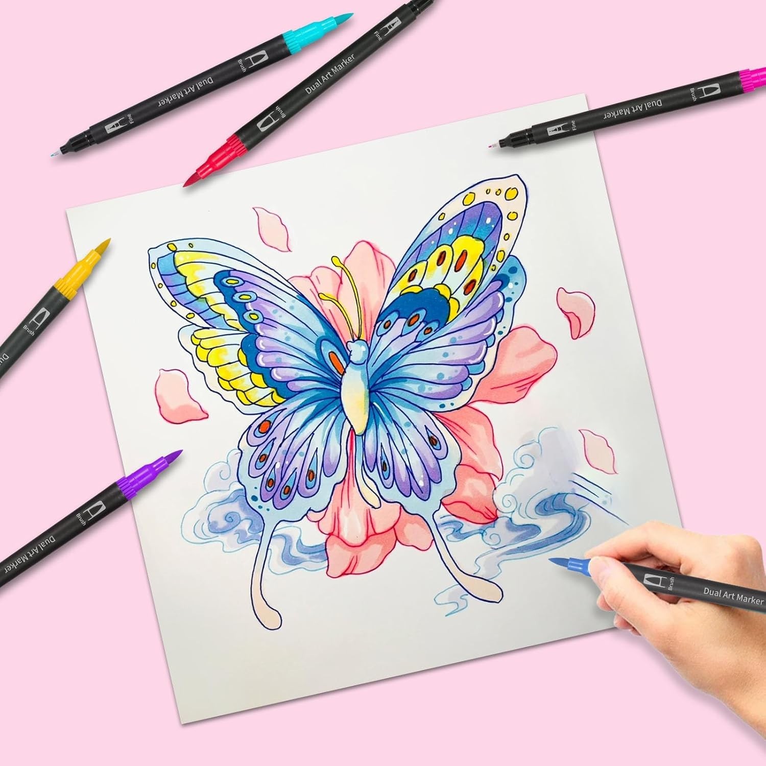 72 Colors Acrylic Paint Markers, Dual Tip Acrylic Paint Pens with Brush Tip & Fi