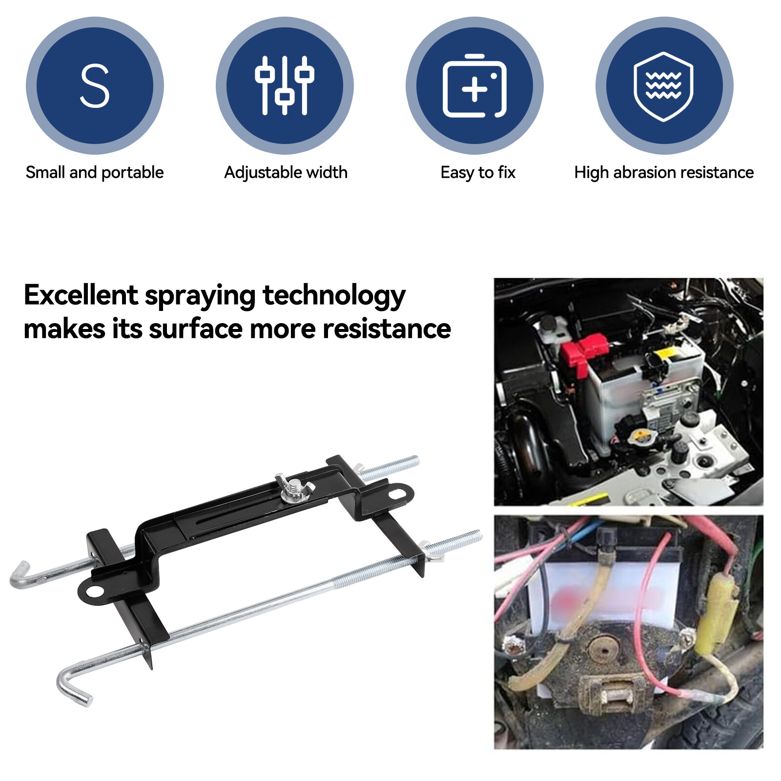 10.6'' 27CM Battery Car Tie Down Bracket With J bolts Hold Down Sets Adjustable.