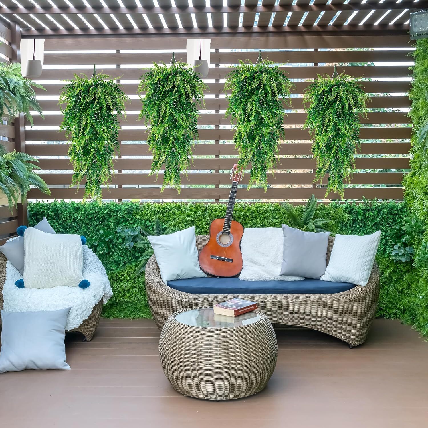 4Pcs Artificial Boston Fern Plant Fake Hanging Trailing Foliage Vine Home Decor