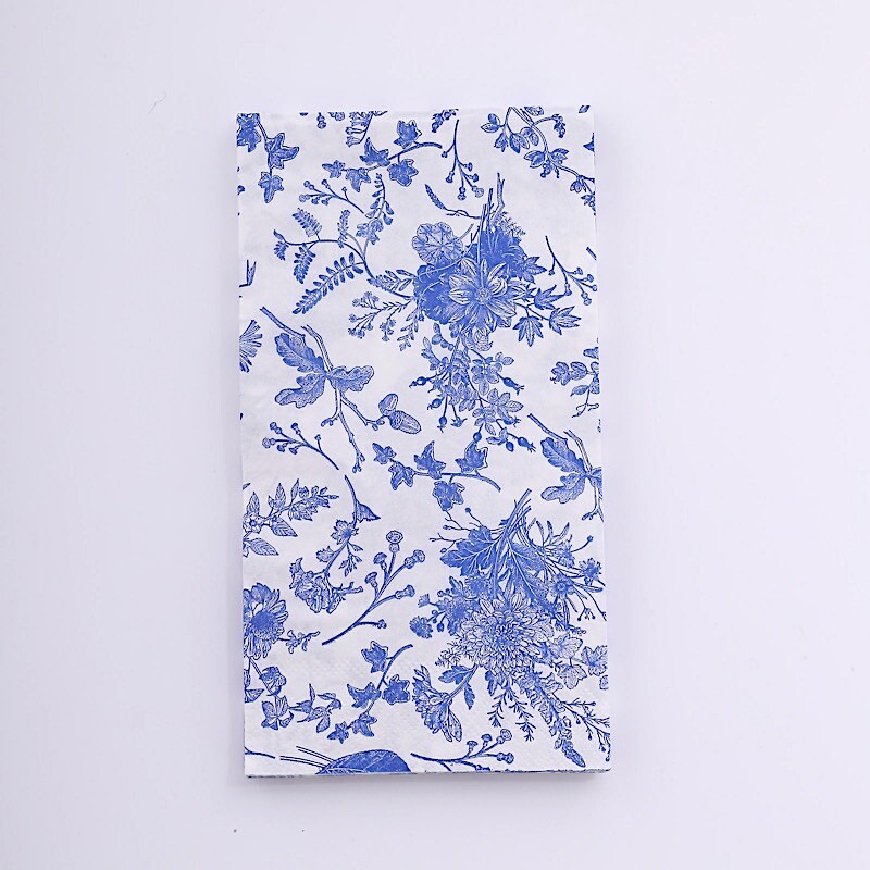 20 White Blue Floral 2 Ply Paper Disposable Dinner Napkins Party Decorations