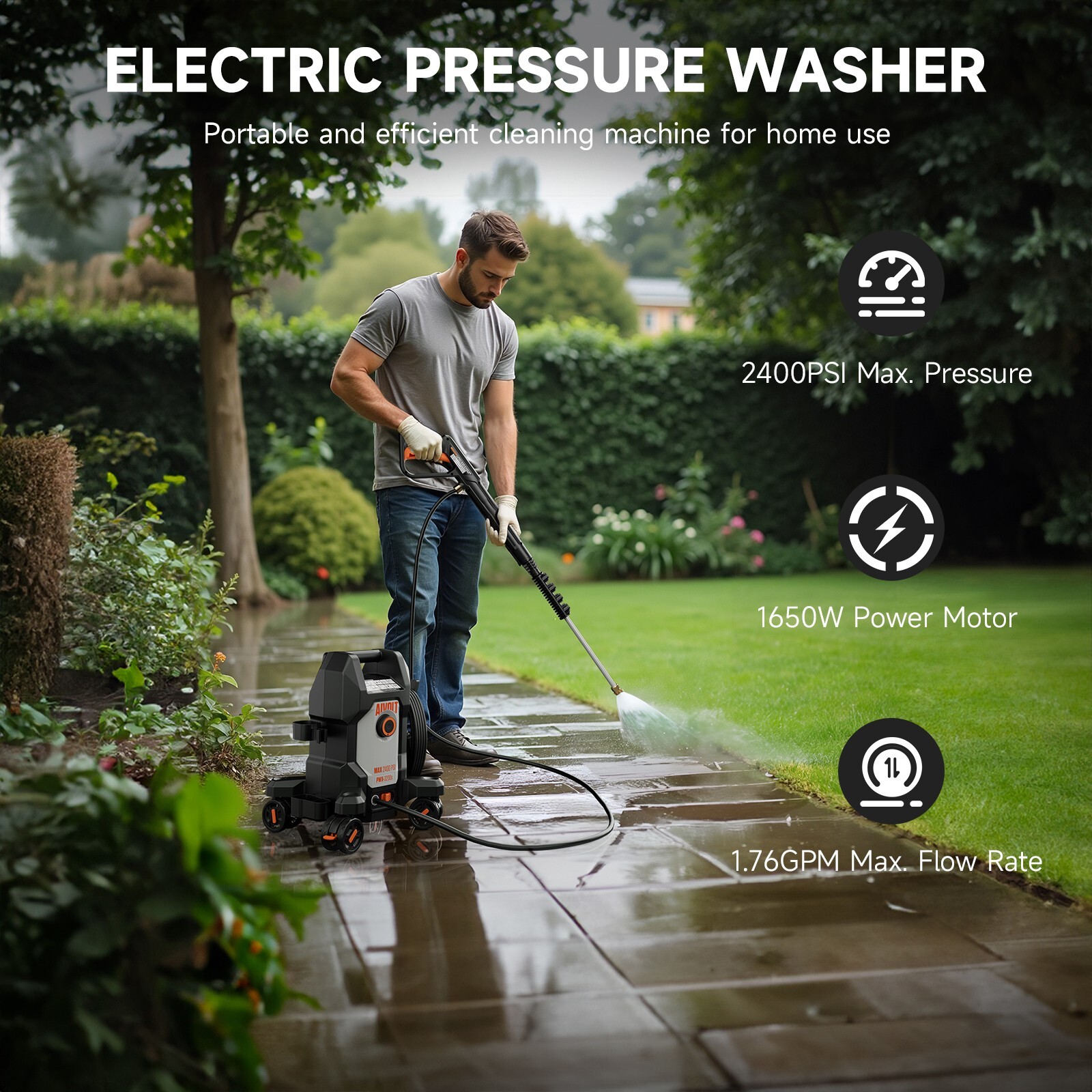 AIVOLT Electric Pressure Washer - 4800PSI Power Washer with Anti-Tipping Design