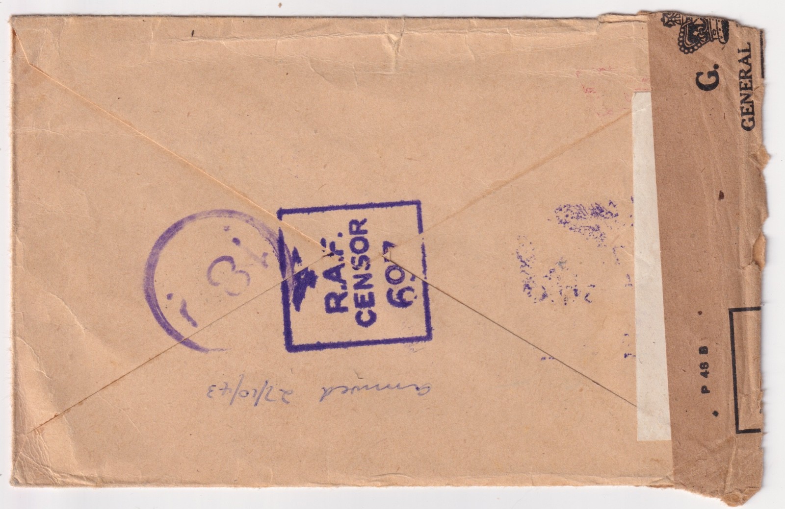 WW2 RAF CENSOR Field Post Office 164 CYPRUS YMCA Found Open Cover Base CENSOR