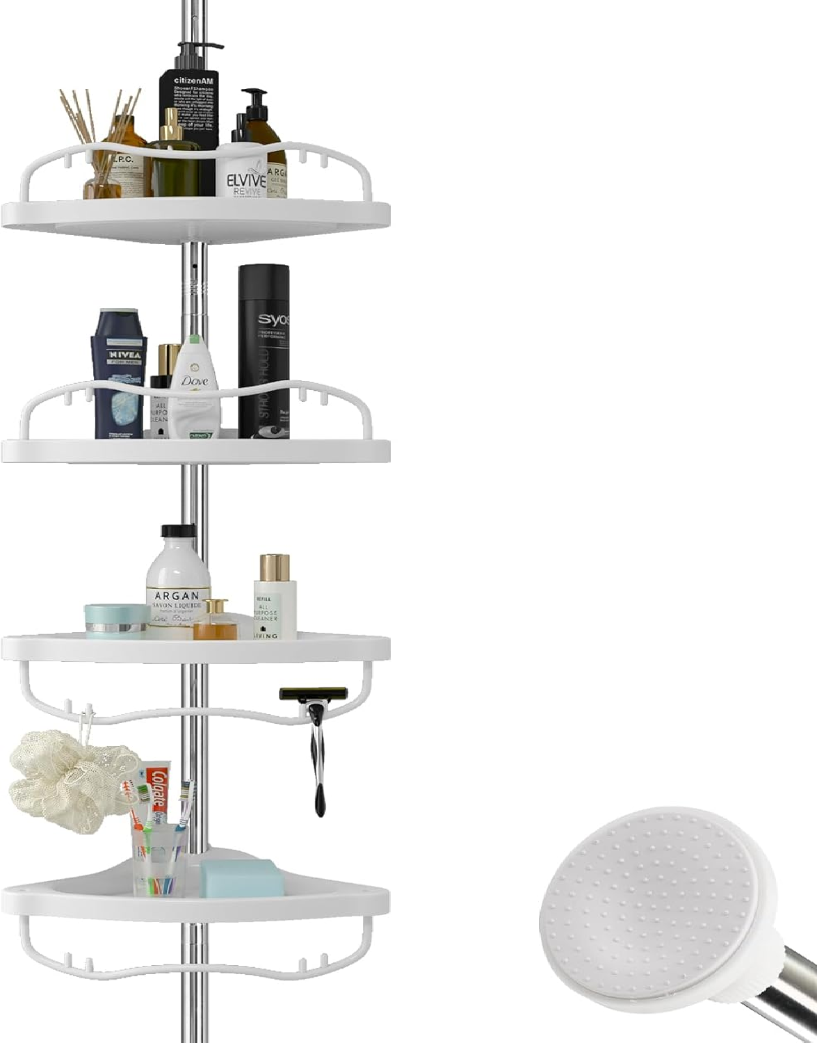 39"-125" high Tension Pole 4 Tier shower caddy shampoo soap Rack holder shelves