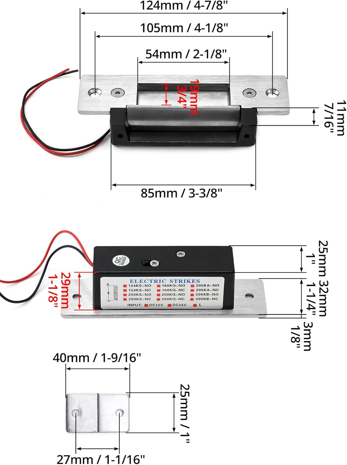 Electric Door Strike Lock, 12VDC, Fail-Safe/Fail-Secure, Heavy Duty Power Door C