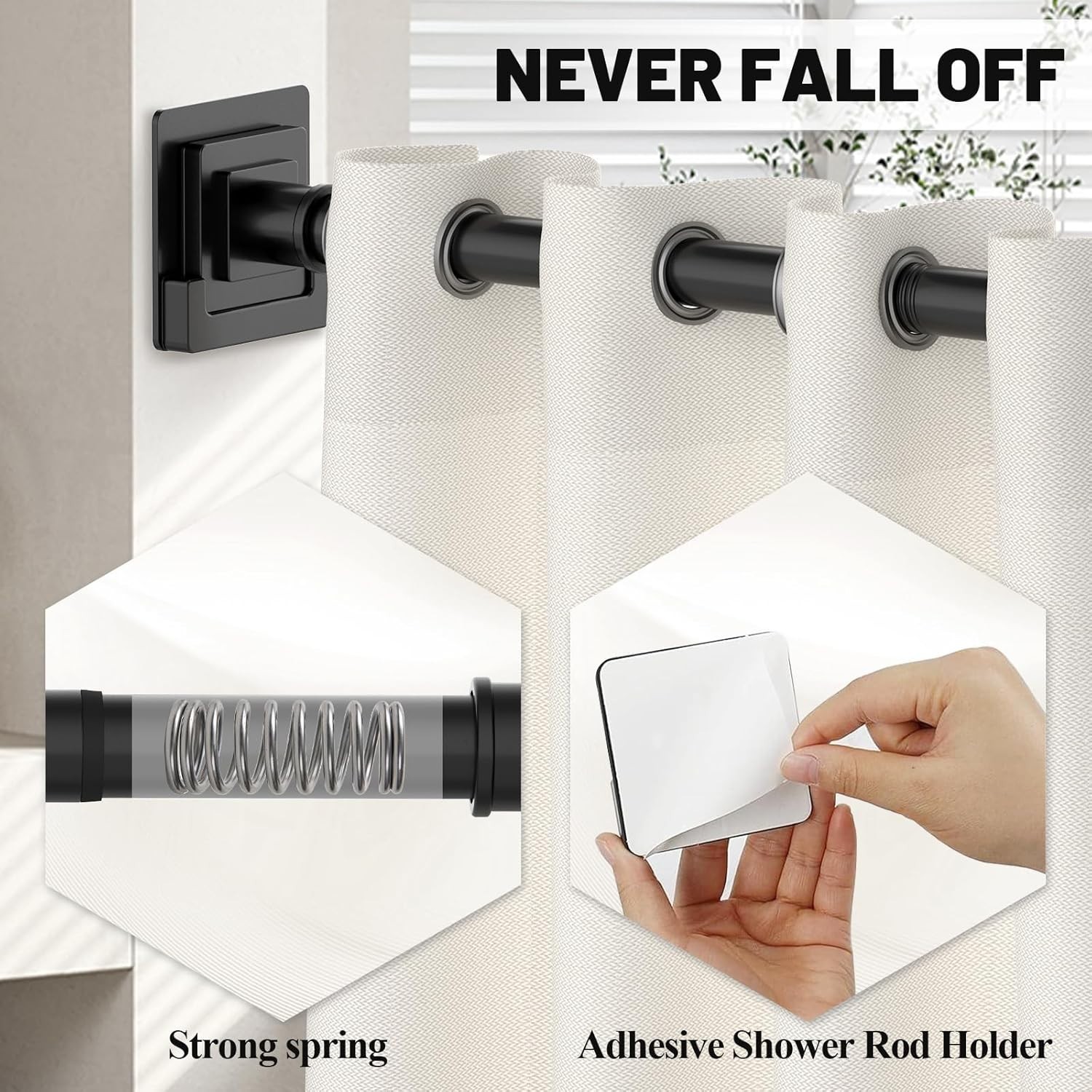 Matte Black Shower Curtain Rod 31-79 Inches with Holders, Stainless Steel Shower