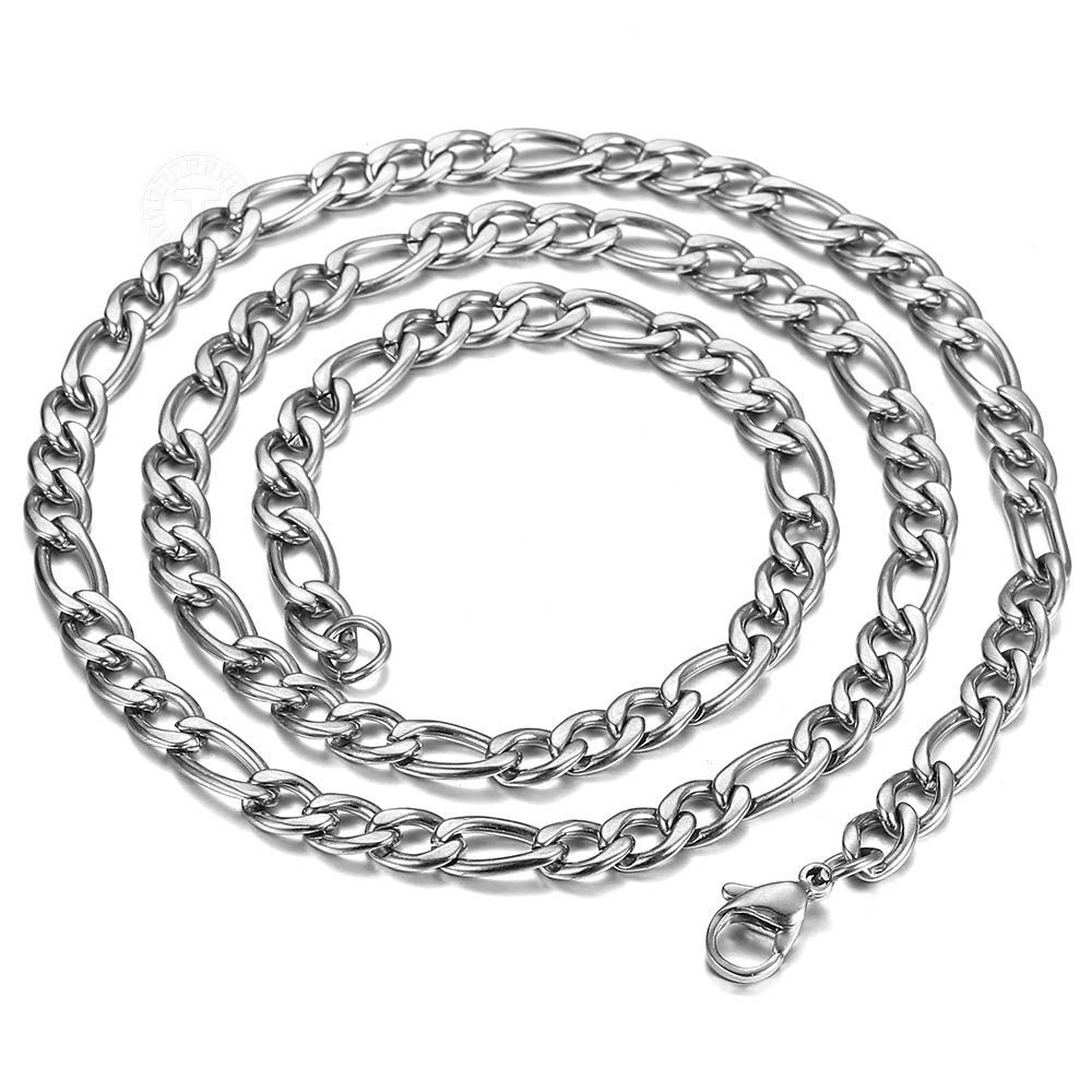3/5/7/9mm Silver Stainless Steel Figaro Chain Necklace Choker Men Women 16-30"