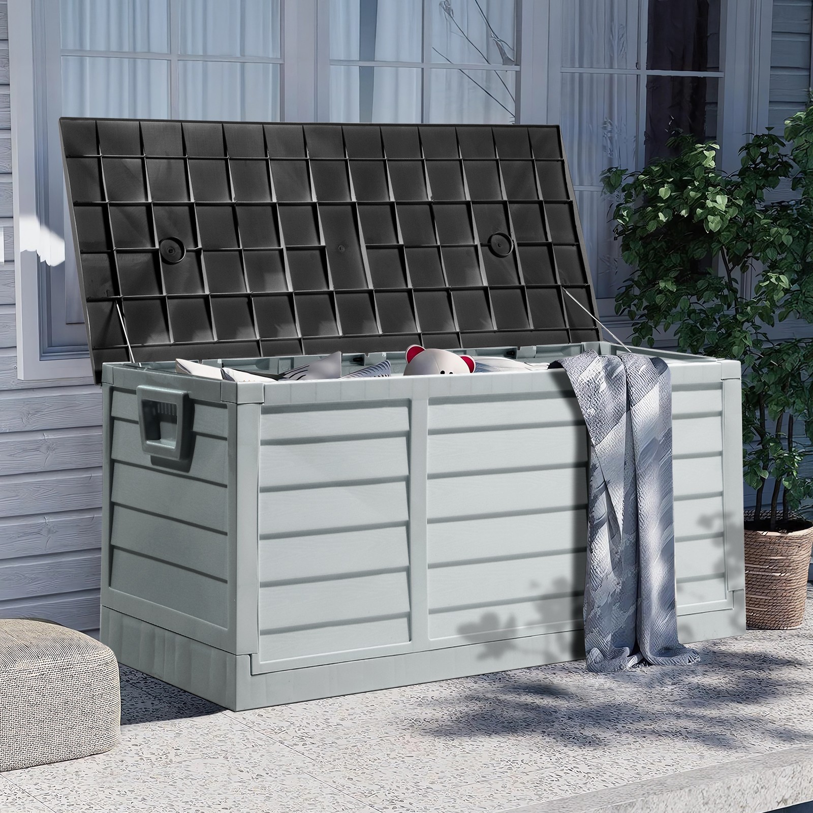 75 GAL Foldable Storage Deck Box Fast Installation with Wheels for In/Outdoor