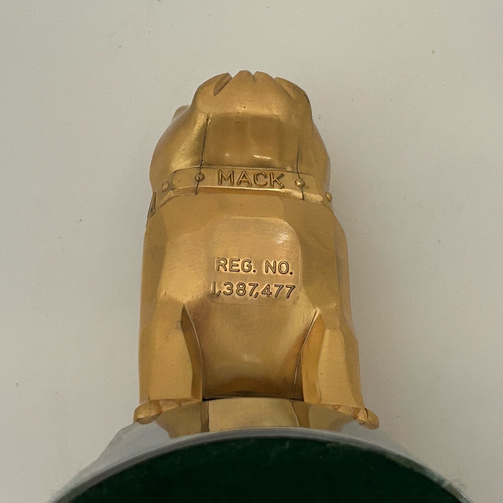 Vintage Mack Truck Bulldog Hood Ornament Gold Brass Chrome Base Old Emblem