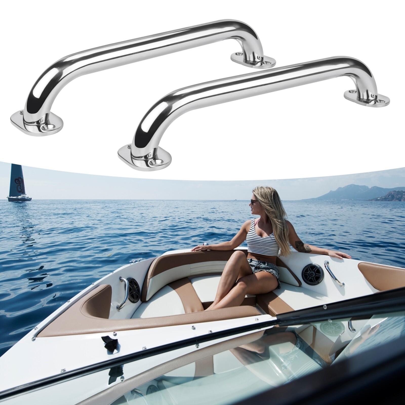 2X Stainless Steel Marine 12" Marine Grab Handle Handrail Polished Universal