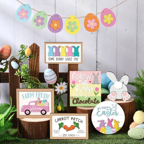 Pieces Easter Tiered Tray Decor Farmhouse Tiered Tray Spring 12 Pastel Easter