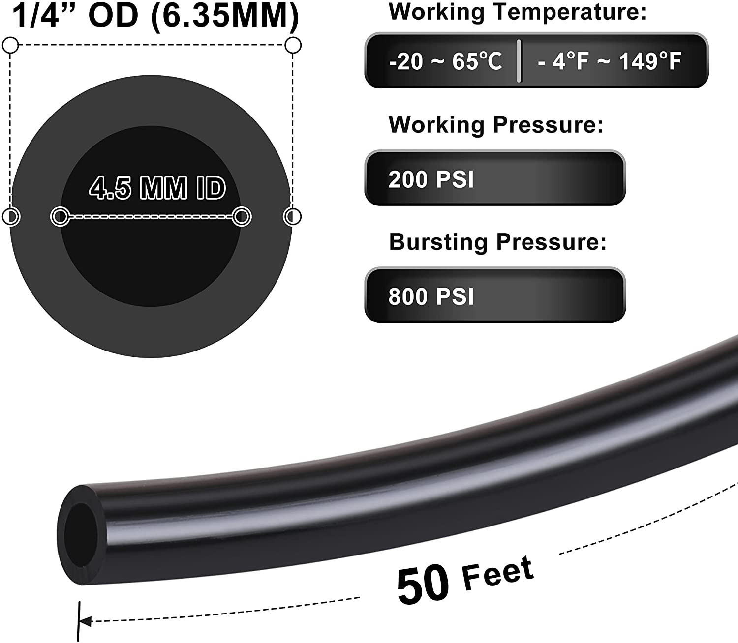 1/4" OD DOT Approved Nylon Air Line Hose 33FT 50 FT 100FT 200FT Air Brake System