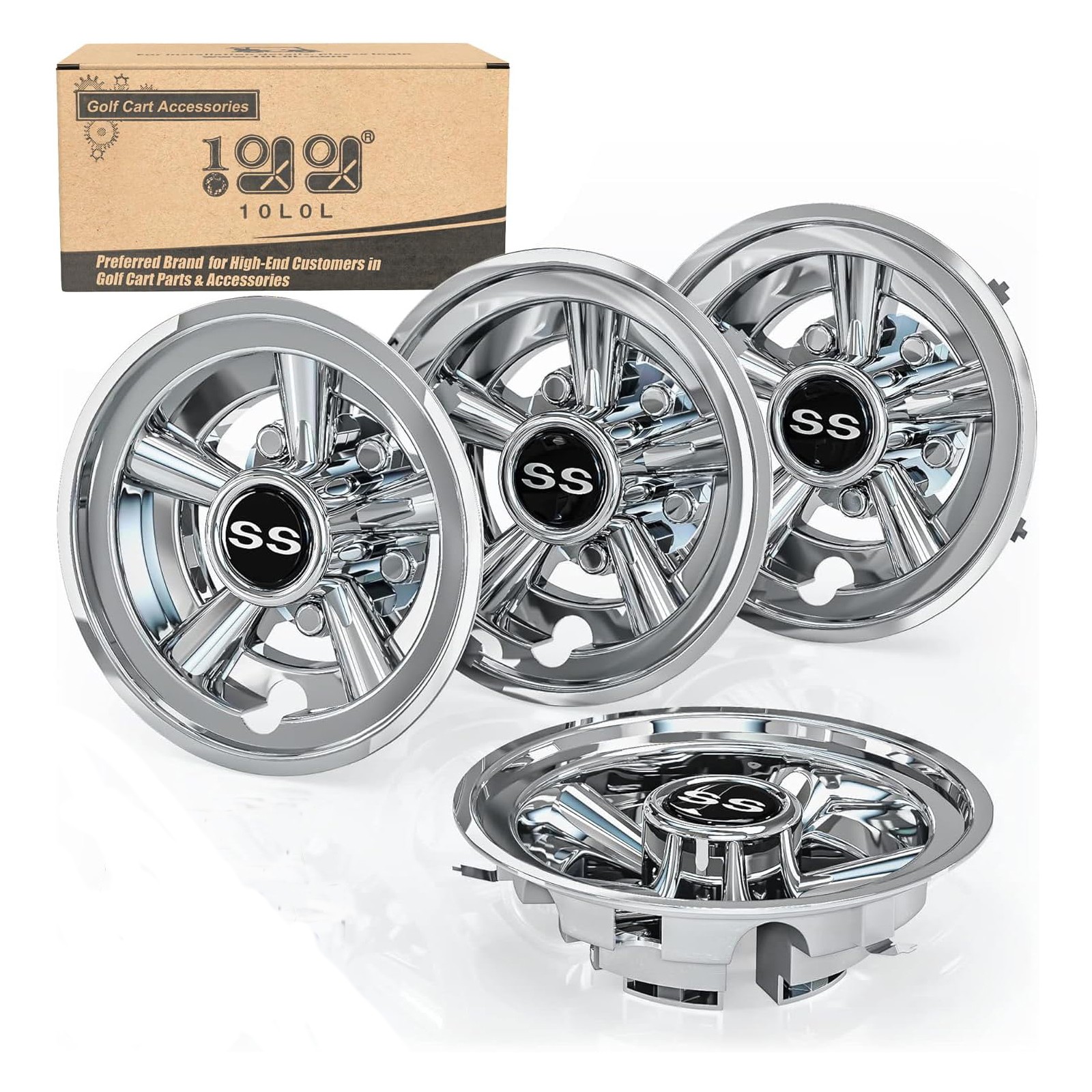 8 Inch Golf Cart Wheel Covers Hub Caps for EZGO Club Car Yamaha,Set of 4-Chrome