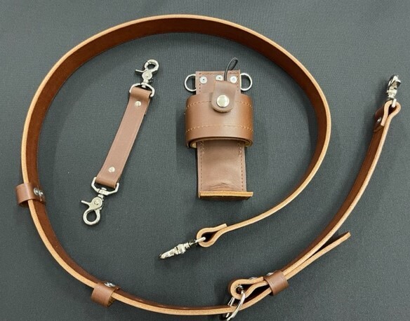 1.5" Wide Firefighter Leather Radio Strap Combo Set - Brown XL Length