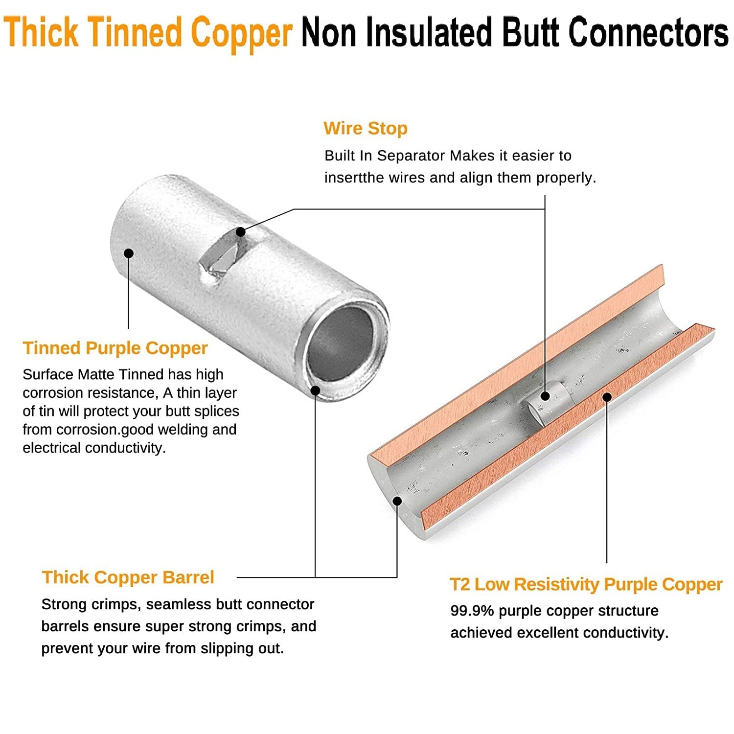 SVAAR 380PCS Non Insulated Butt Connectors Kit Butt Splice Connector Uninsula...