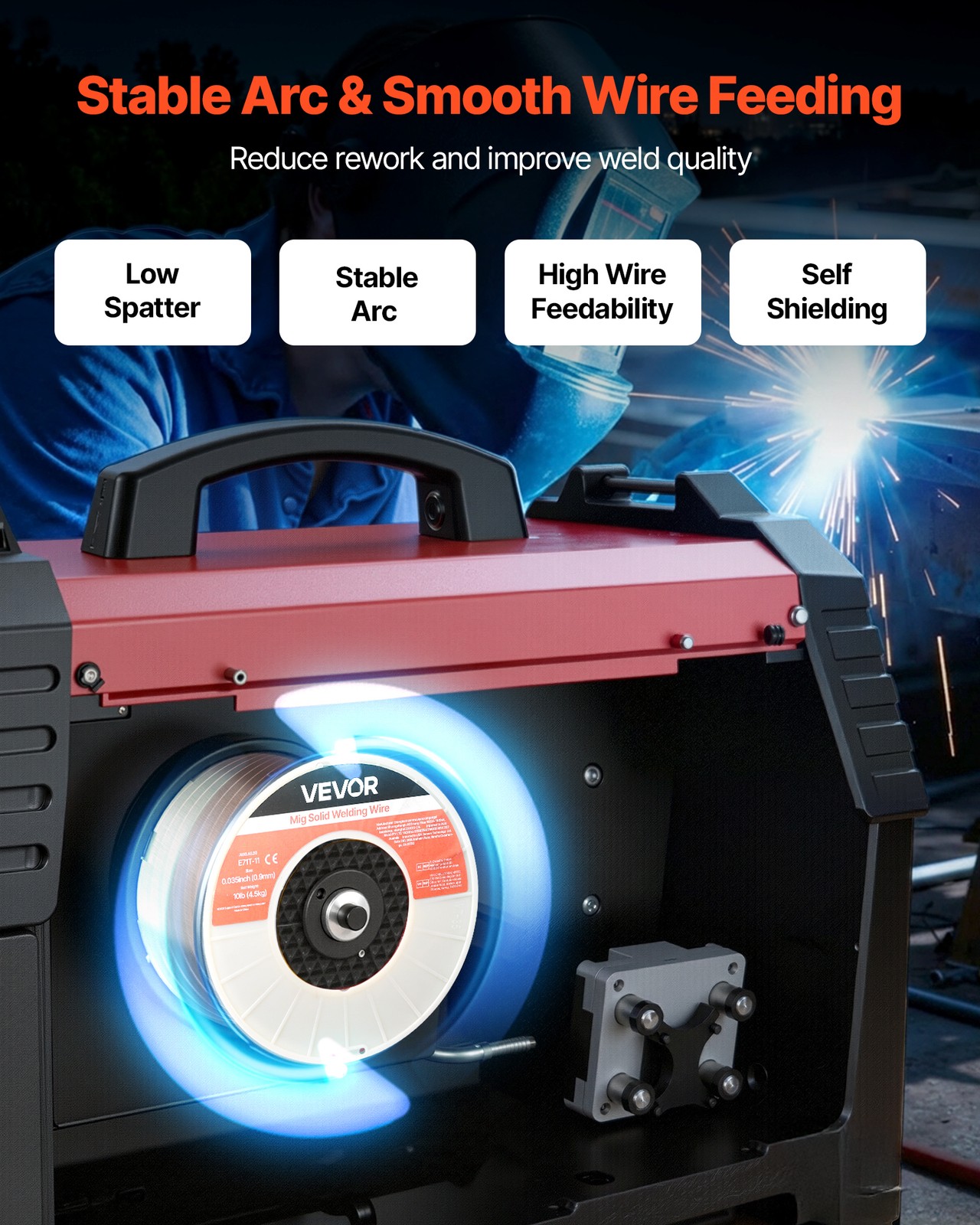 VEVOR Flux Core MIG Welding Wire E71T-11 0.035" 10LB Gasless Mild Steel MIG Wire