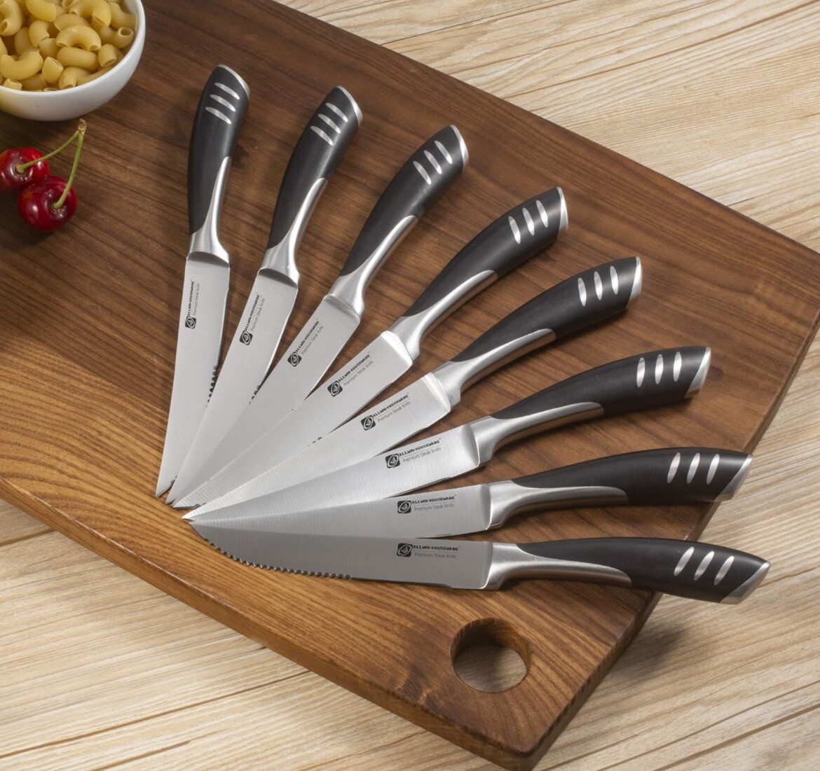 Premium 8-Piece German High Carbon Stainless Steel Steak Knife Set, Double Full