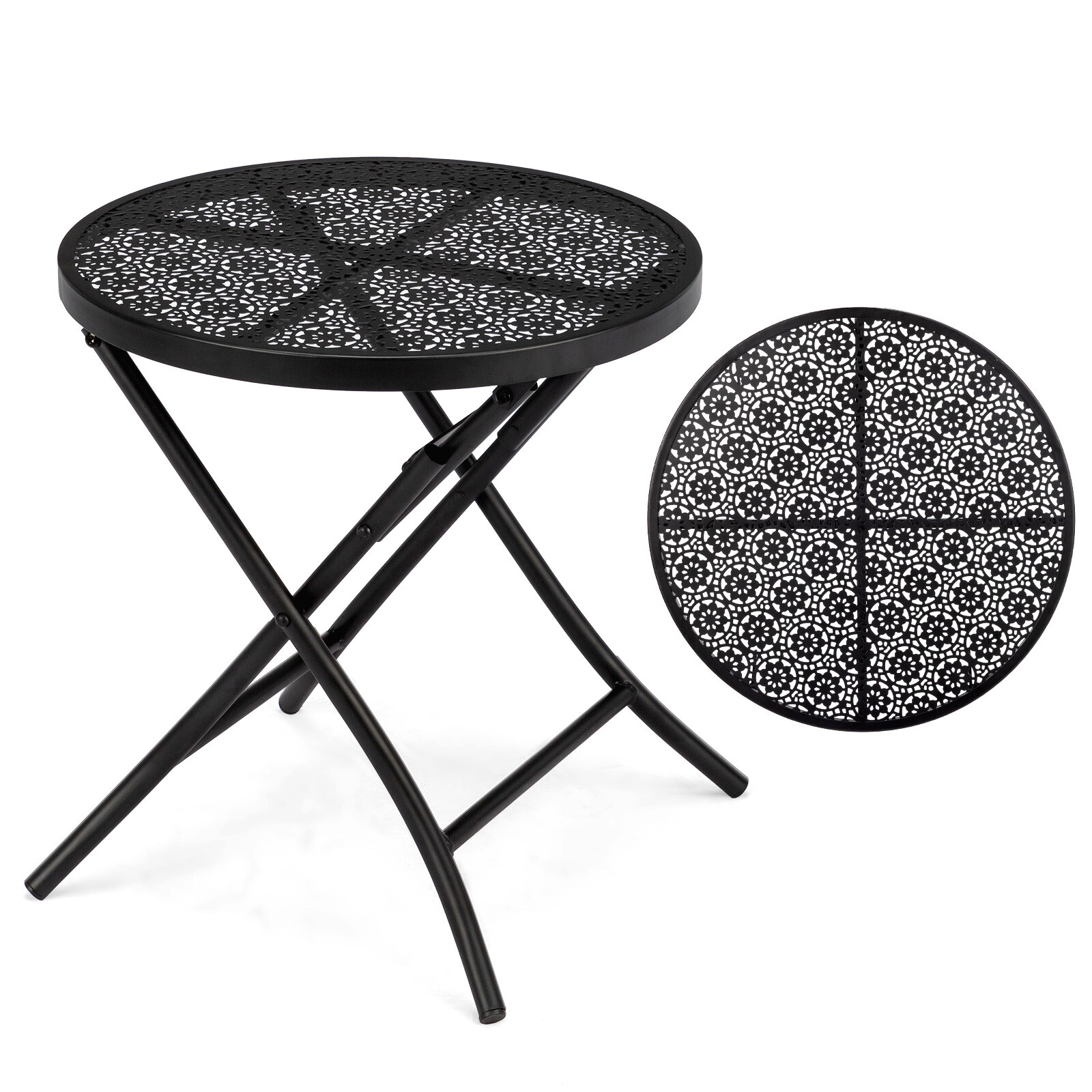 18.7" Patio Metal Round Bistro Table Outdoor Dining Table with Flower Cut Outs