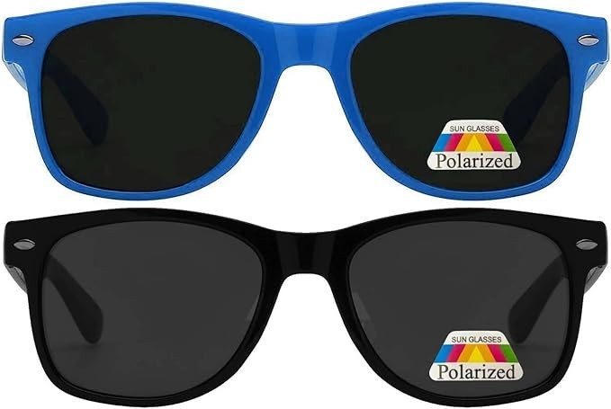Kids Polarized Sunglasses UV400 Anti-Glare Toddler Boys Girls 2 Pack Blue Black