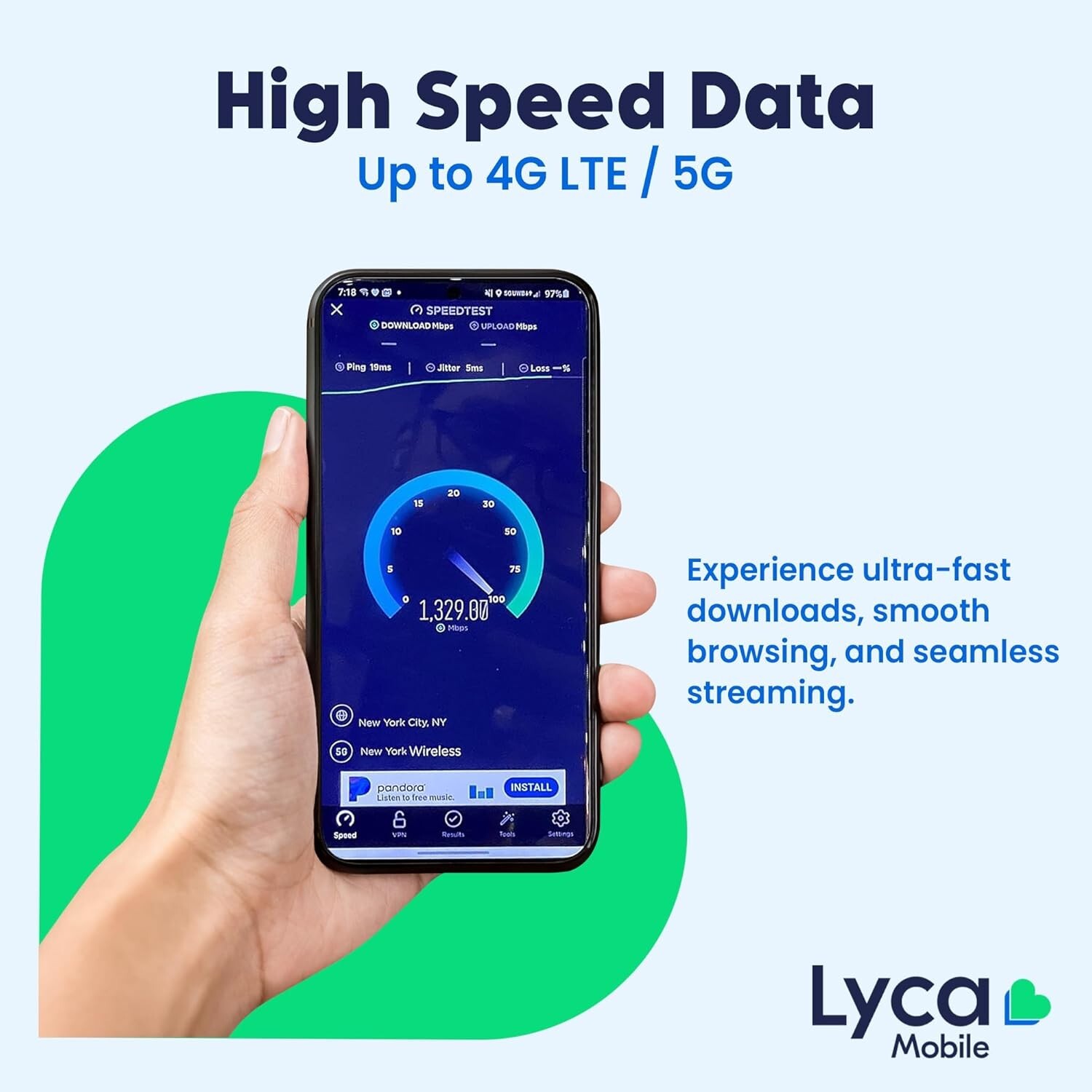 Lycamobile Prepaid SIM Card 15GB 4G/5G Unlimited Data-Talk,Text to 100 Countries