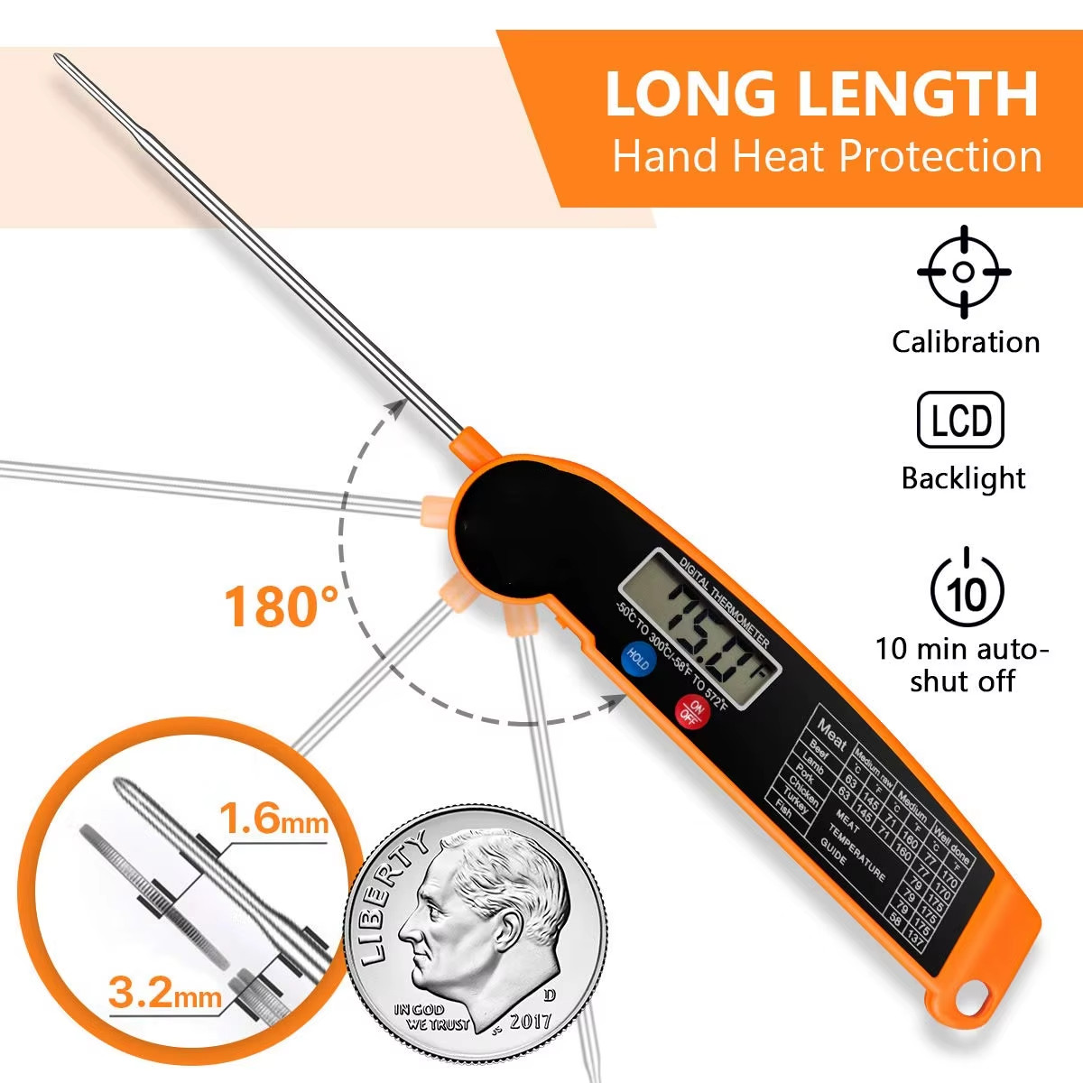 Instant Read Digital Meat Thermometer For Kitchen Food Cooking BBQ Grill Smoker