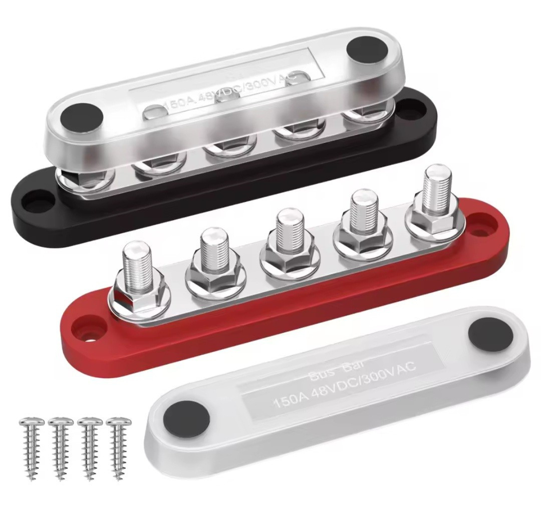 Set Of 2 - 150A Automotive 5 Way M6 Copper Wiring Busbar Guided Busbar Solar RV