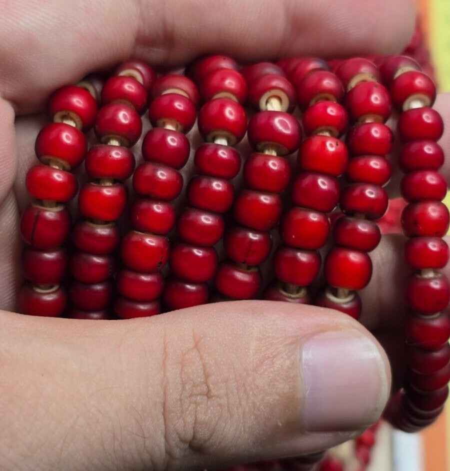 7-8mm Antique Venetian White Heart Trade Beads Long Strand