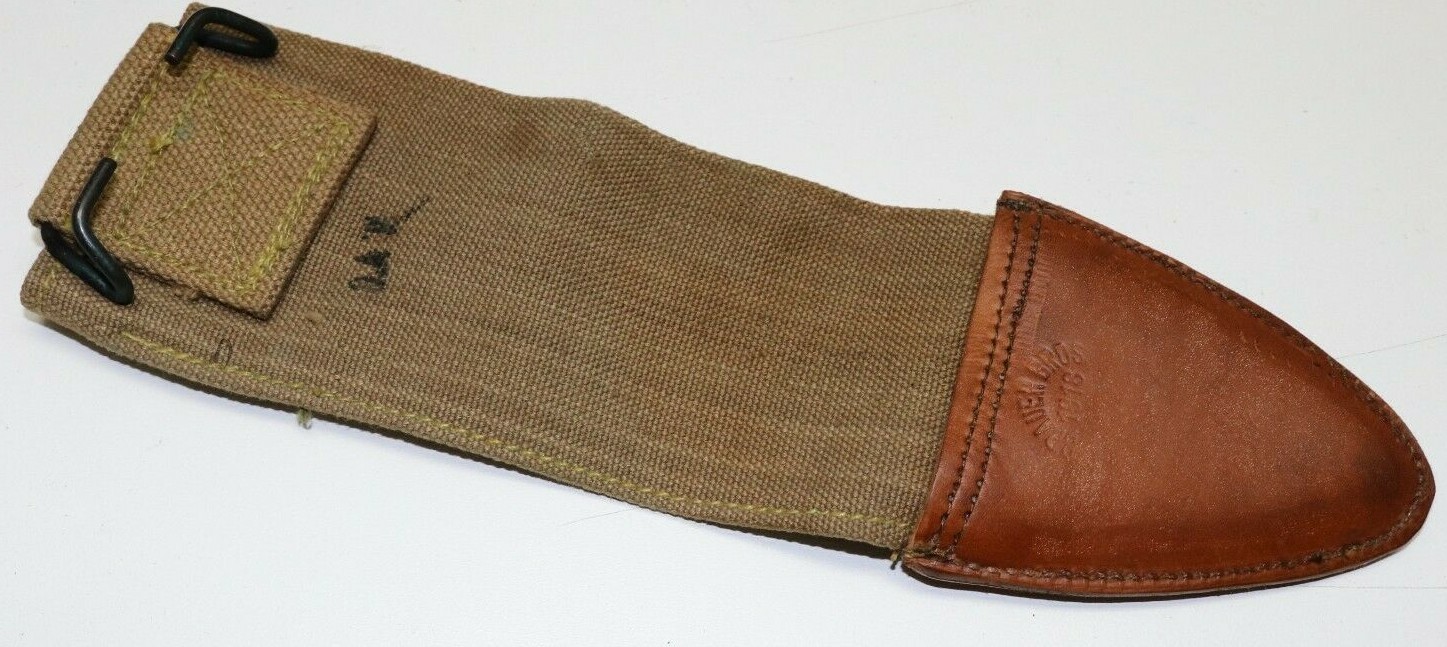 WWI US Tan/khaki Canvas Bolo sheath cover w 1910 belt hanger each E1150