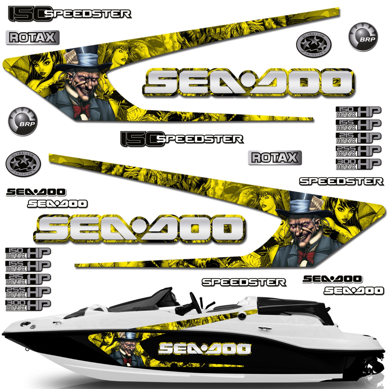 Decal Graphics Stickers for SEA DOO 150 SPEEDSTER 2003-2013 MADHATTER Y