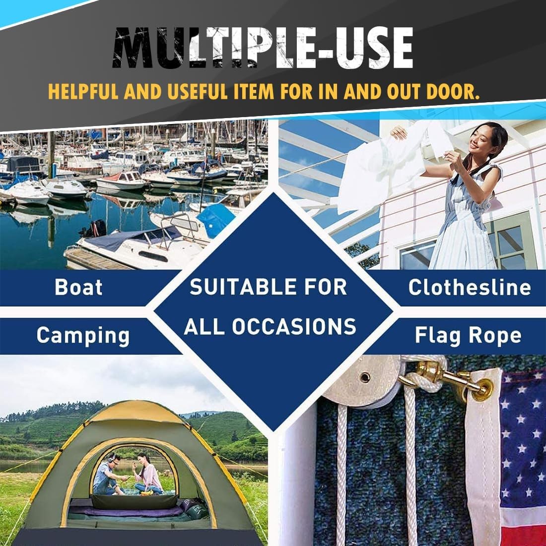 90ft 1/4" Black All-Purpose Utility Rope - Polyester / Nylon