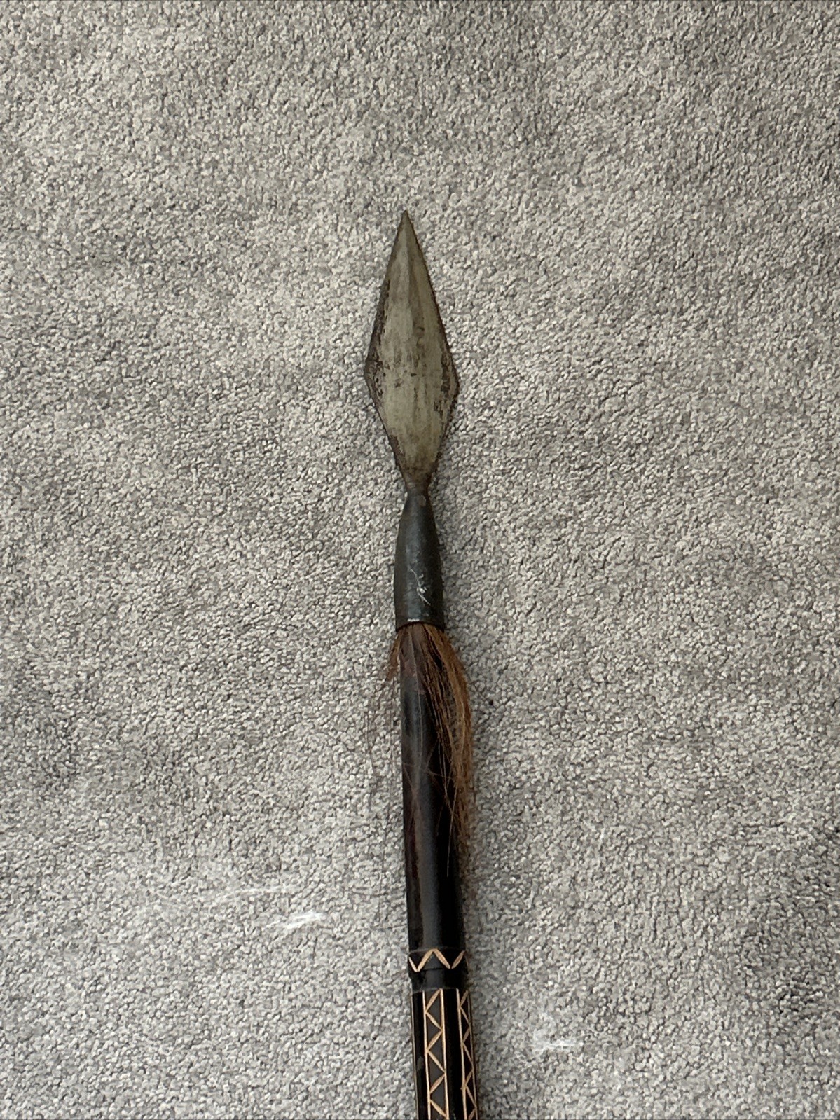 Vintage African Wood & Metal Hand Carved Spear 59”