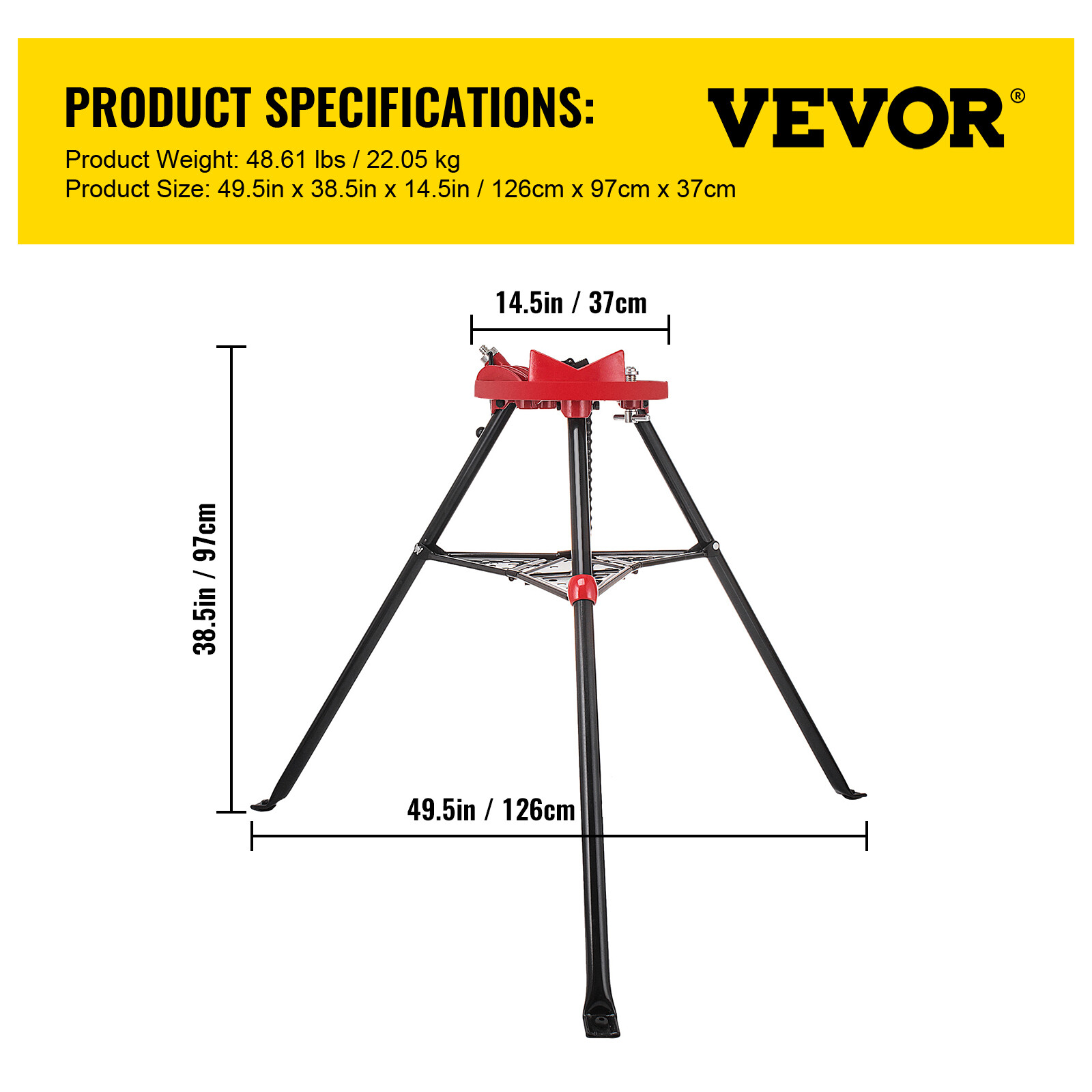 VEVOR 460-6 Tripod Pipe Chain Vise 6" Capacity Foldable Steel Legs w/ Tool Tray