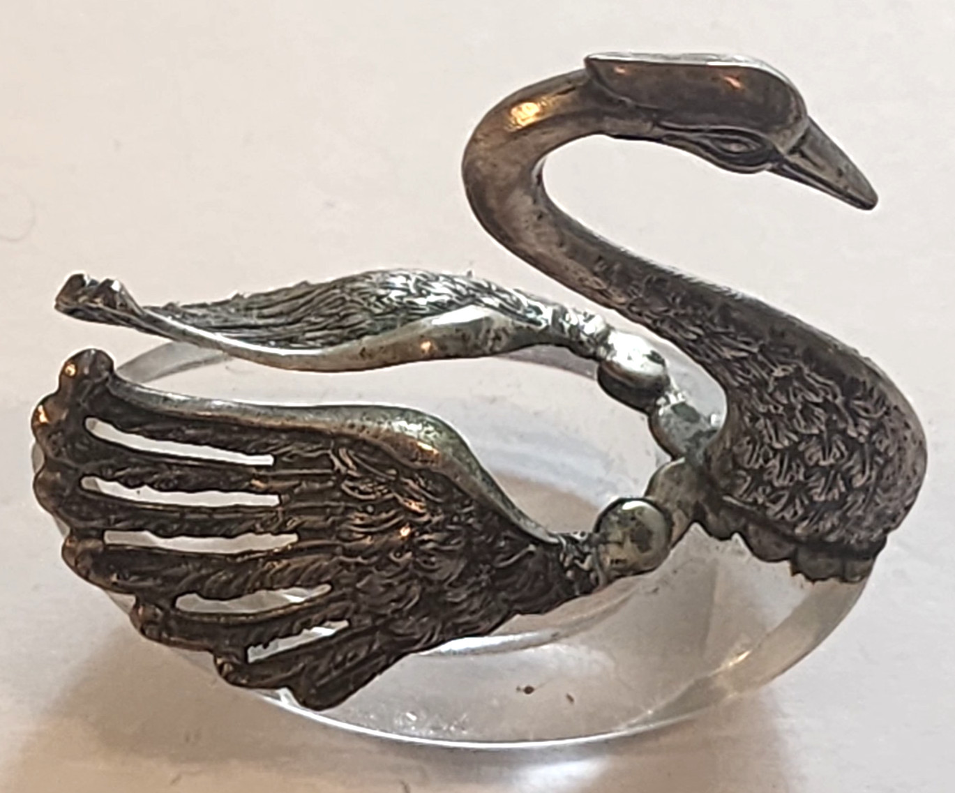 PAIR of .800 SILVER & CRYSTAL SWAN SALT CELLARS with .800 SILVER SPOONS STERLING