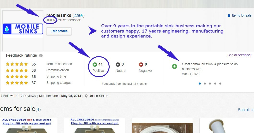 Portable Mobile Sink with Hot and Cold Water Self Contained with NSF parts