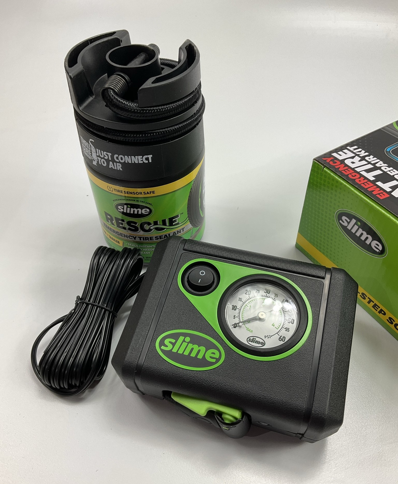 Slime 50138 Flat Tire Puncture Repair Kit W/ Air Compressor Pump + Sealant Can