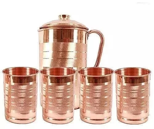 100% Pure Copper Water Jug Pitcher With Tumbler Glass Ayurveda Benefits Set Of 7