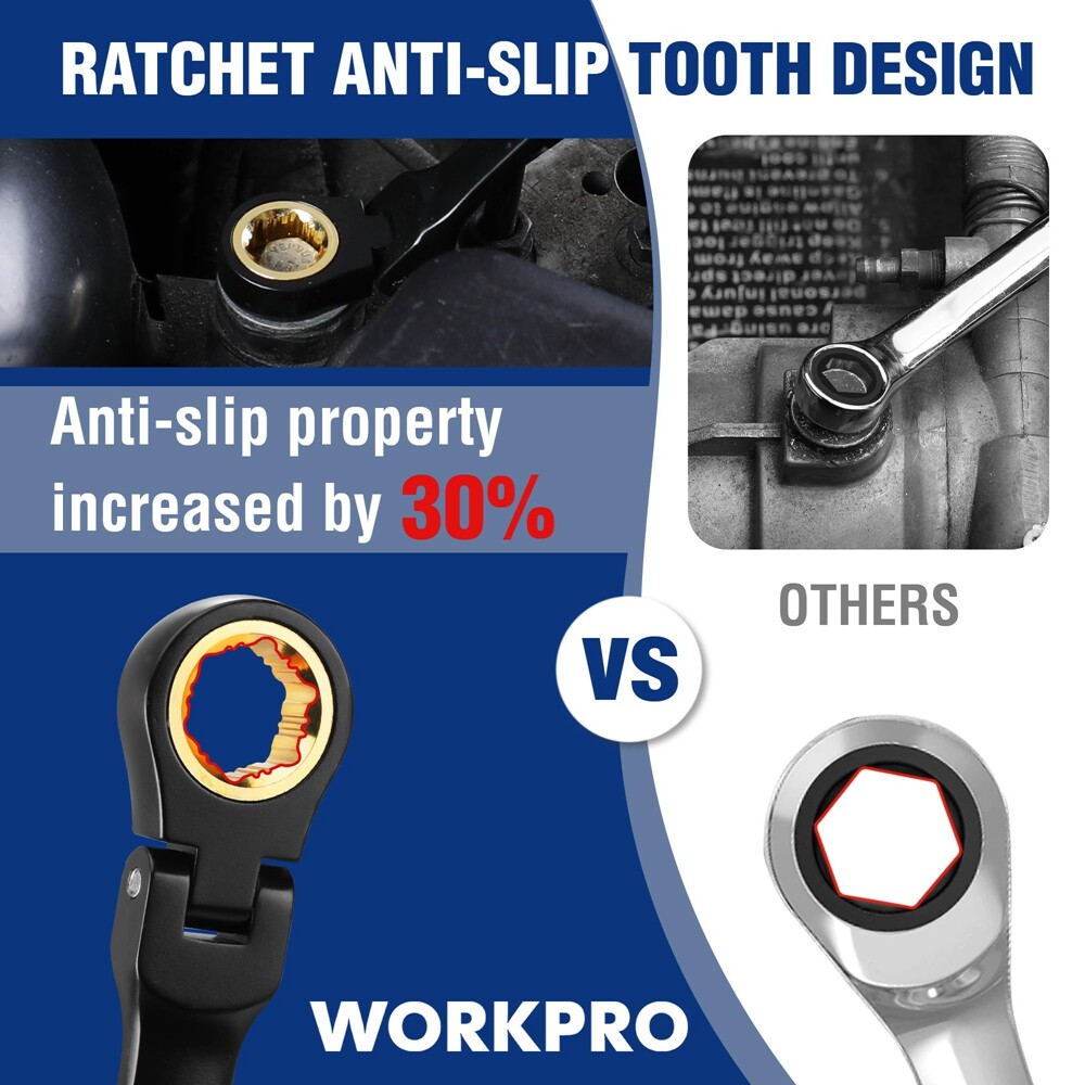 WORKPRO 5PCS Extra Long Ratcheting Wrench Set 8-19mm Combination Metric 72-Teeth