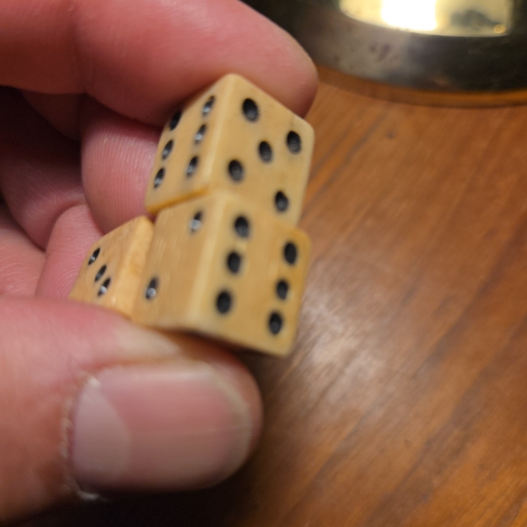 1765 Stamp Act taxed cattle bovine dice with black pips 3 Dice Vintage Hand Cut