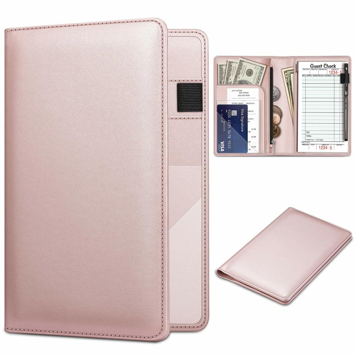 Server Book Organizer Zipper Pocket for Waitress Waiter Bartender Card Holder