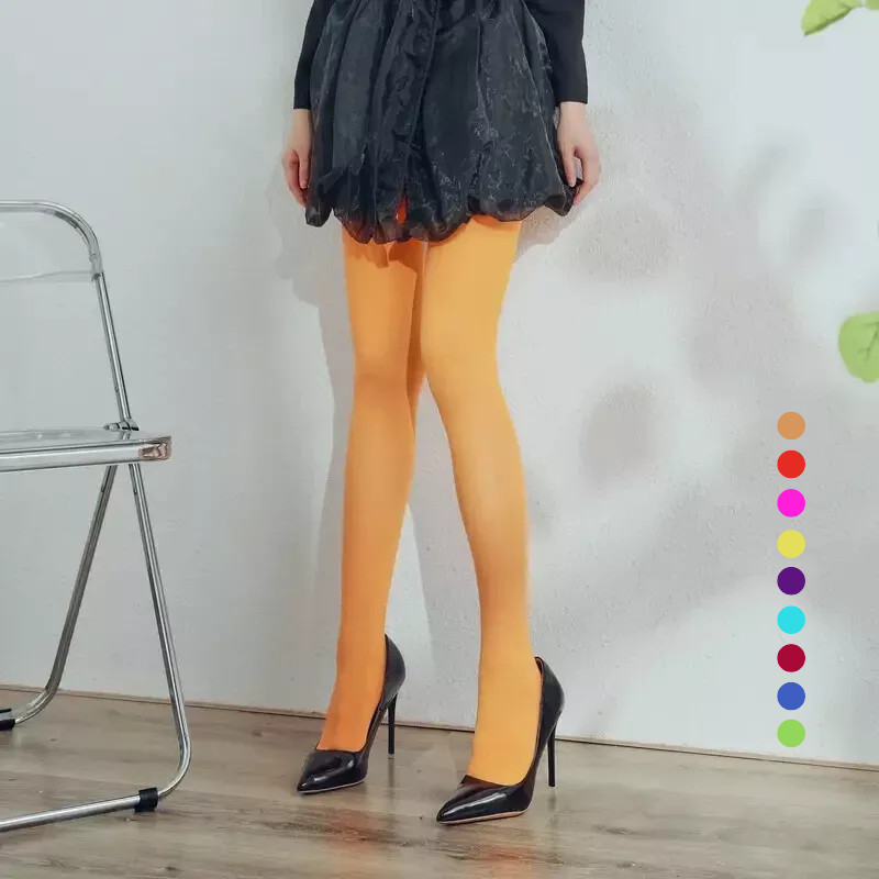 Women Candy Color Opaque Tights, Warm Stylish Pantyhose, Orange, Purple, Blue