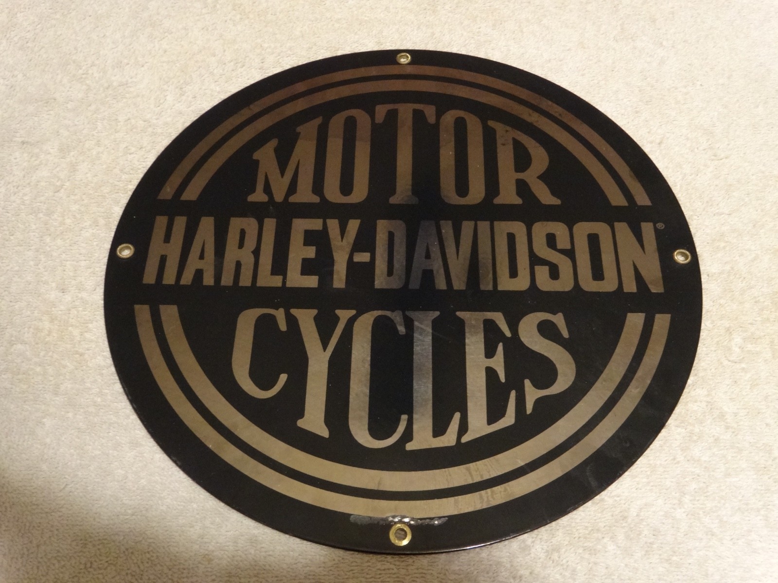 VINTAGE HARLEY DAVIDSON MOTORCYCLES 11 1/4" PORCELAIN METAL GASOLINE & OIL SIGN!