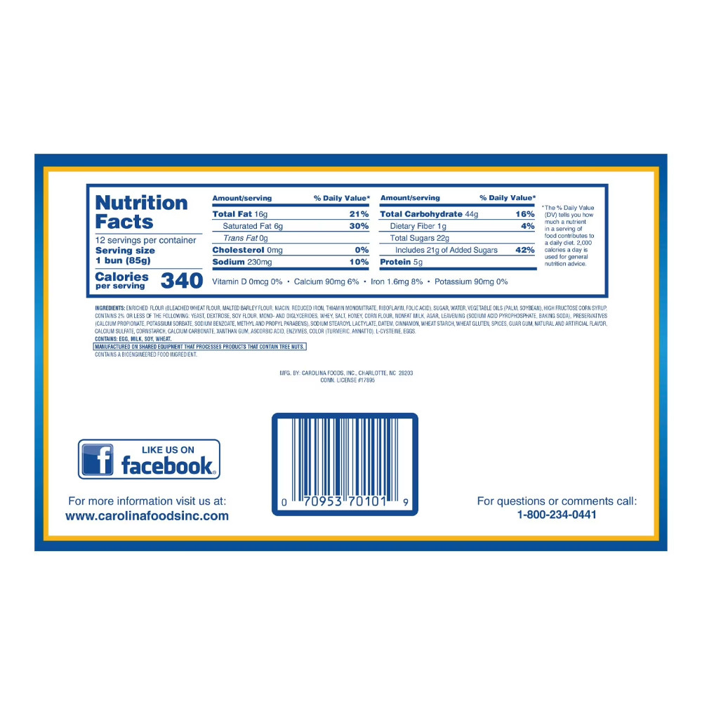 Duchess Honey Buns 3 oz 12 pk Individual Wrapped Fresh Kosher Cinnamon Pastry