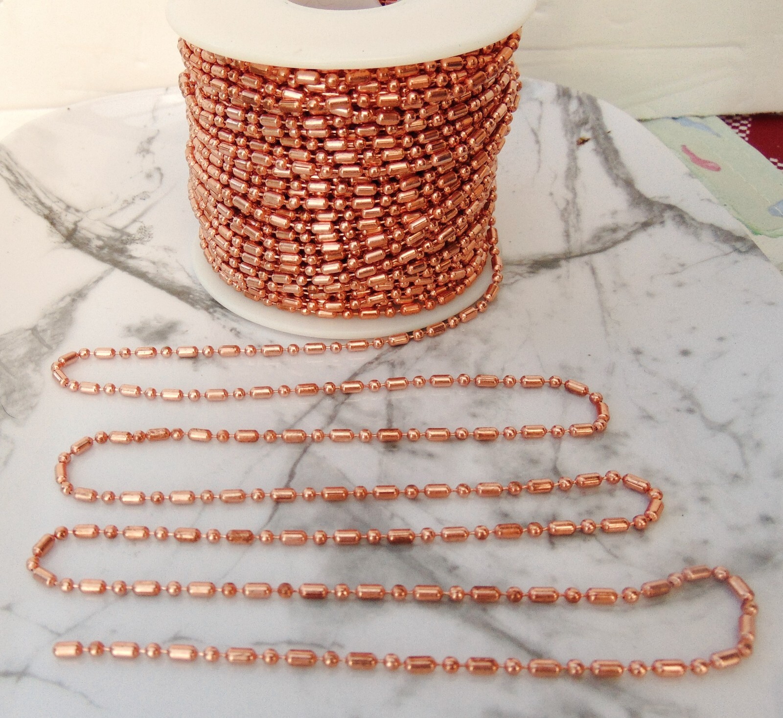 Pure COPPER Ball Chain Bar + Ball Bead~ 2.4mm w/ or w/o Connectors Made in USA