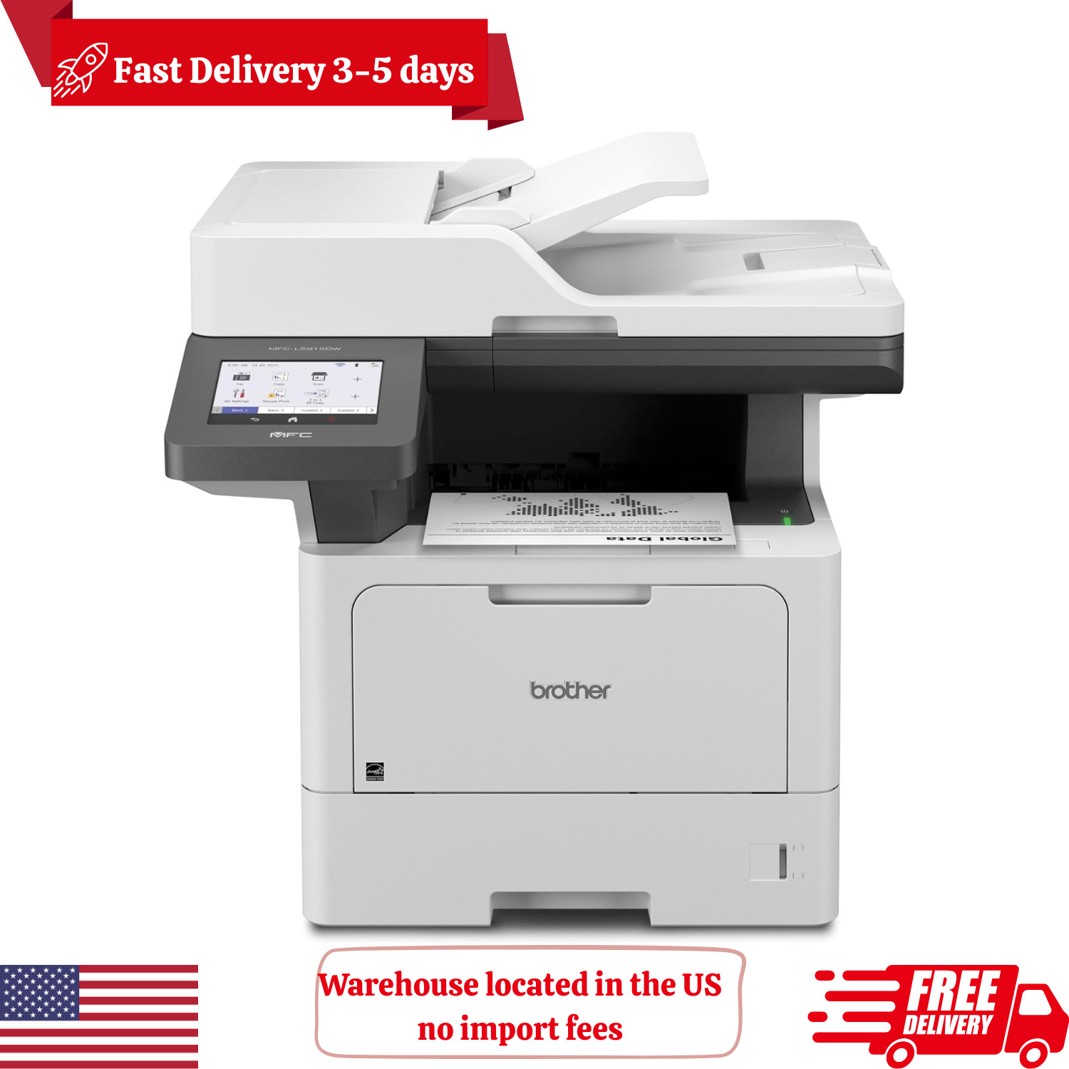 Brother MFCL5915DW Business Monochrome Laser All-in-One Printer, Low-cost Print
