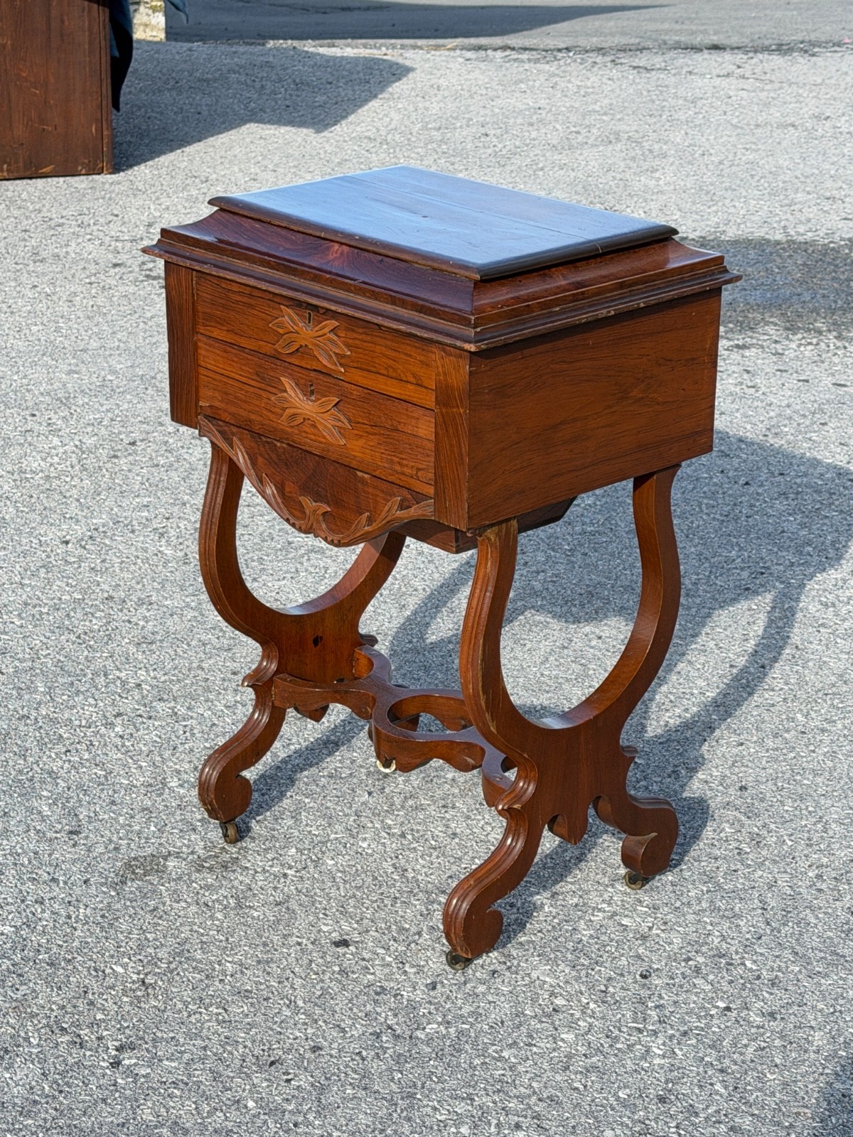 Antique Rosewood victorian sewing stand table work transitional 1870 classical
