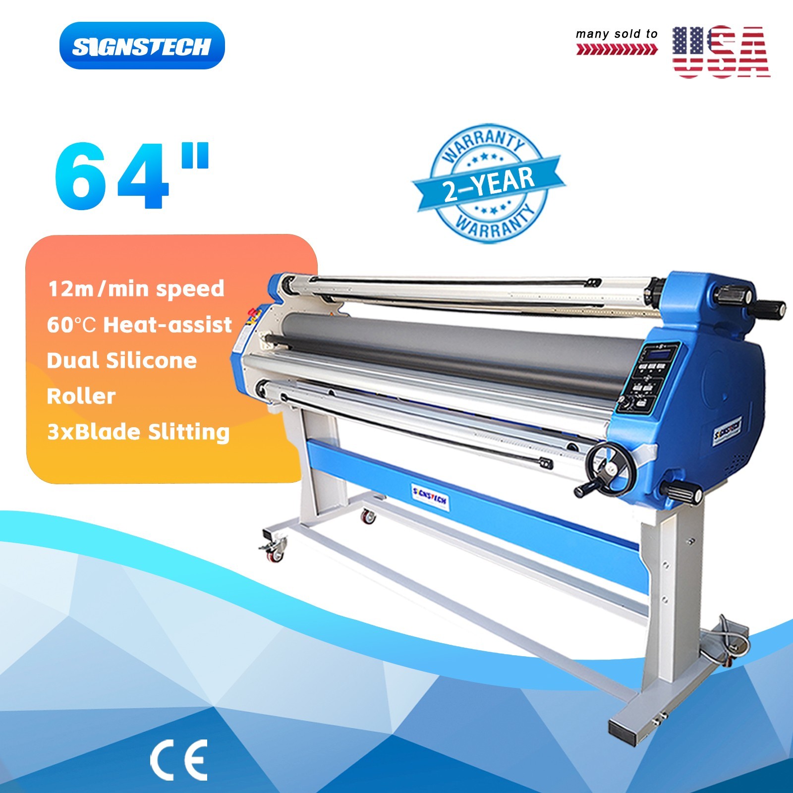 1630mm 64" Auto Hot Cold Laminator Heat-Assist Roll Laminating+Slitting+BONUS